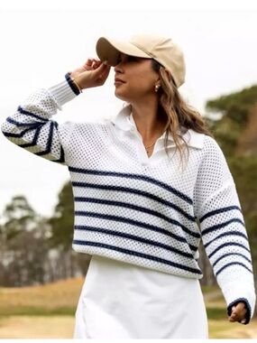 LE LIS Collection Women's Striped Knit Long Sleeve Sweater 100% Cotton Size L